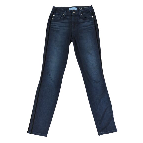 7 For All Mankind High‎ Waist Ankle Skinny Jeans Black Stripe Stretch Women's 25 - Picture 1 of 9